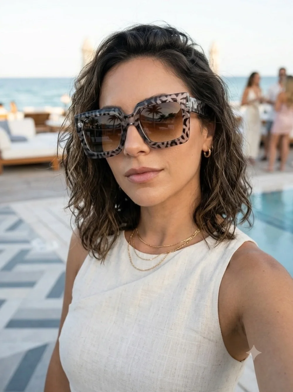 Oversized Square Sunglasses - Gray Patterned Frame, Brown Lenses